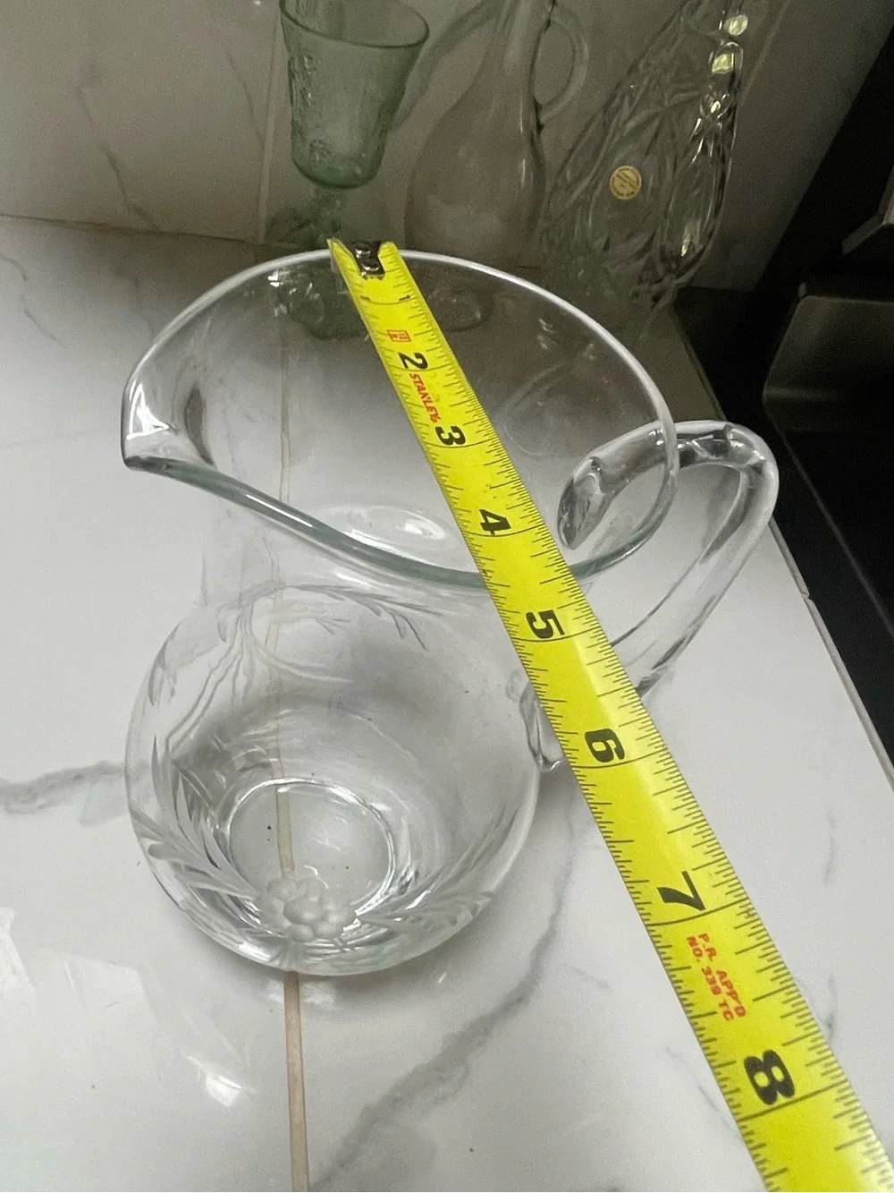 Clear Etched Glass Pitcher - Elegant Floral Design